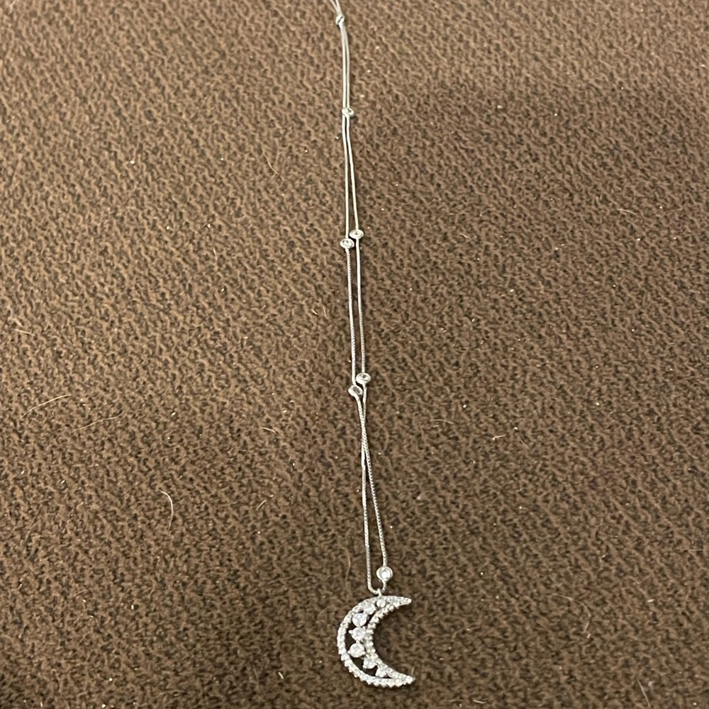 White Cubic Zirconia Rhodium Over Sterling Silver Moon Station Necklace 1.19ctw - Picture 6 of 7